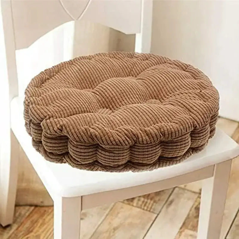 Brown corduroy seat cushion with quilted tufted design and scalloped edge for living room decorbites corduroy tufted pad