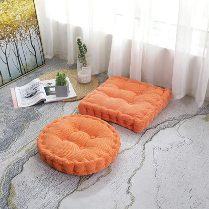 Orange corduroy tufted floor seat cushion with quilted design for living room decorbites corduroy tufted chair pad
