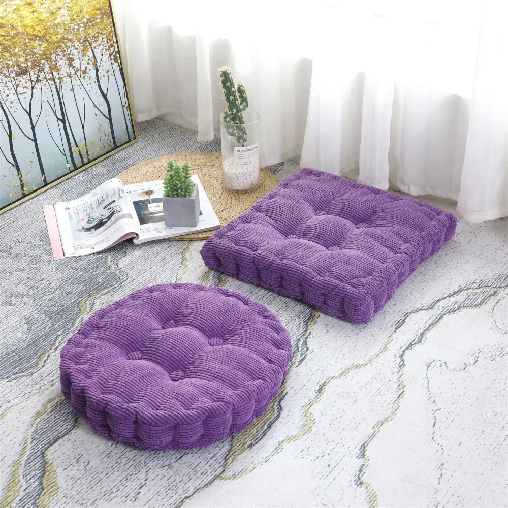 Purple corduroy tufted floor seat cushion with quilted design for living room decorbites corduroy tufted chair pad
