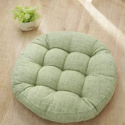 Light green tufted textured fabric kids round floor cushion from decorbites for bedroom seating and decor