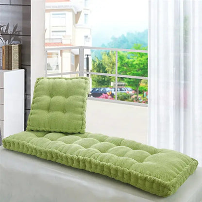 Green corduroy seat cushion set with tufted design for decorbites indoor bench and indoor bench seat use