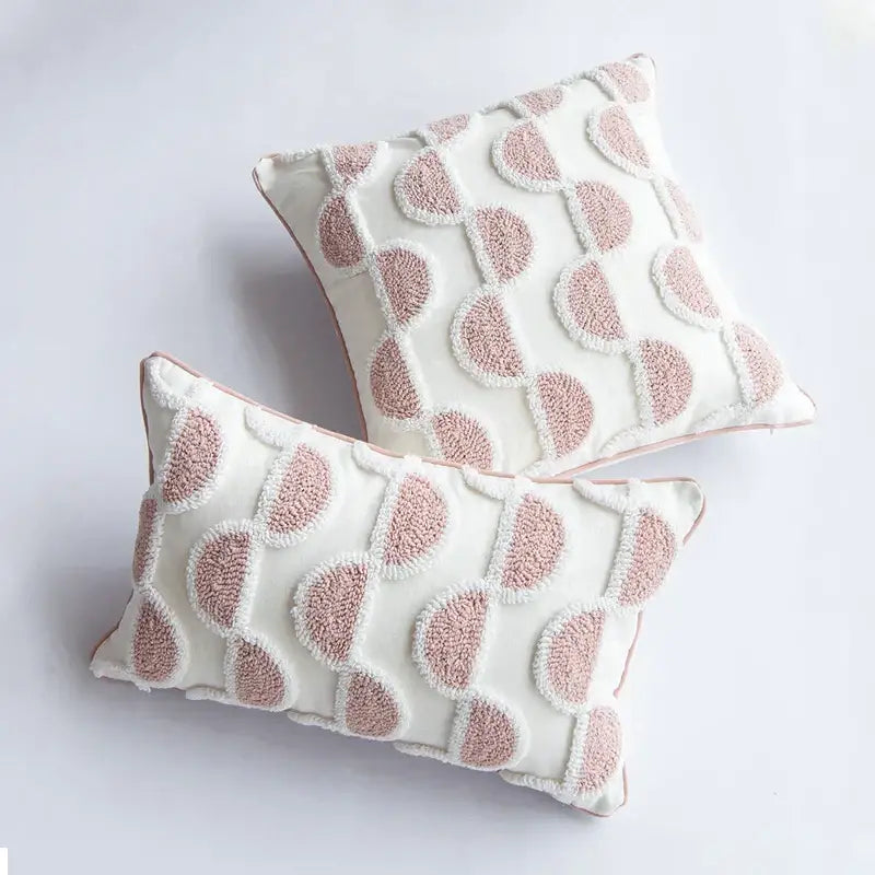 Tufted white and blush pink cotton loop cushion cover with plush geometric pattern for living room decorbites cotton loop tufted design