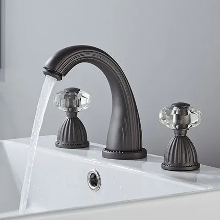 Dark bronze tuqiu gold basin faucet with crystal knob handles brass widespread sink tap for cold water use