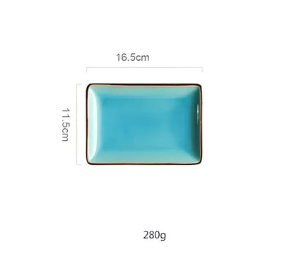 Turquoise crack glaze ceramic plate with dark brown rim by decorbites blue ice measuring 16.5cm by 11.5cm