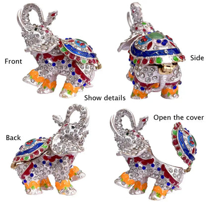 Turquoise enamel swan crystal animal figurines trinket box featuring a rhinestone-adorned elephant decorbites crystal animal design