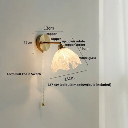 Copper finished wall sconce with delicate white glass shade and adjustable rotating socket for decorbites blue glass wall use