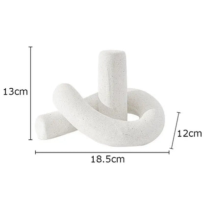 Twisted knot cream ceramic desktop storage tissue box with white speckled abstract interlocking cylindrical decorbites ceramic desktop