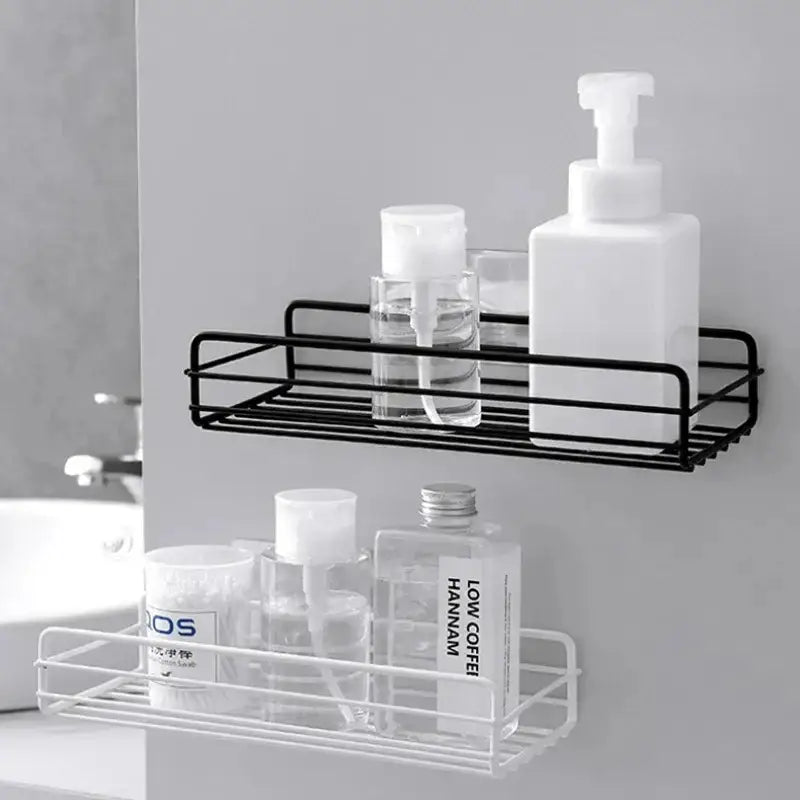 Two tier black metal corner storage shelves bathroom shower caddy mounted on wall holding toiletries for bathroom storage decorbites corner bathroom