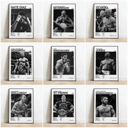 Nine framed black and white ufc canvas prints featuring fighters in their prime with bold white ufc text for gym decor