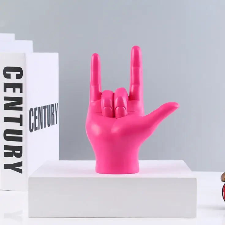 Vibrant pink resin decorbites abstract hand love sculpture making rock gesture for living room decor
