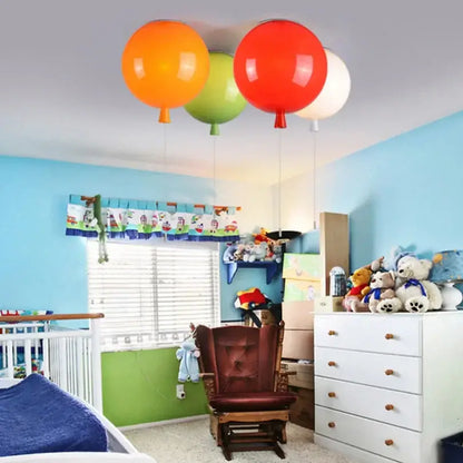 Vibrant glossy balloon pendant light in orange green red and white with ceiling installation method for childrens bedroom