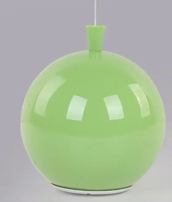 A sleek glossy lime green spherical pendant light with minimalist design and simple installation method for childrens bedroom
