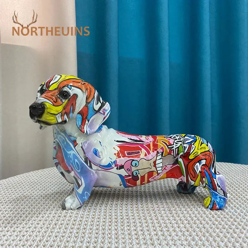 Vibrant graffiti art dachshund dog resin figurine with colorful street art patterns for living room decorbites decor