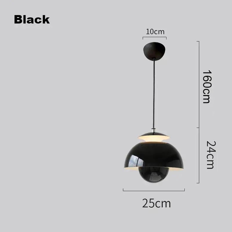 Black matte pendant light with layered spherical design and illuminated ring for decorbites designer flower bud decor