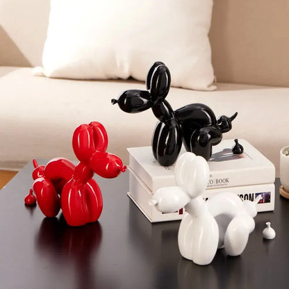 Black glossy dog balloon figurine with sleek inflated form in balloon poop resin decorbites dog balloon sculpture