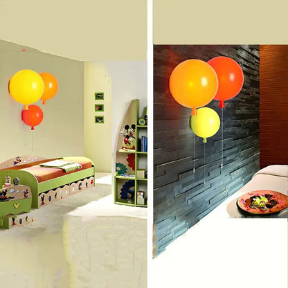 Vibrant red orange and yellow balloon lamps wall light featuring brightly colored decorative balloons for bedroom use