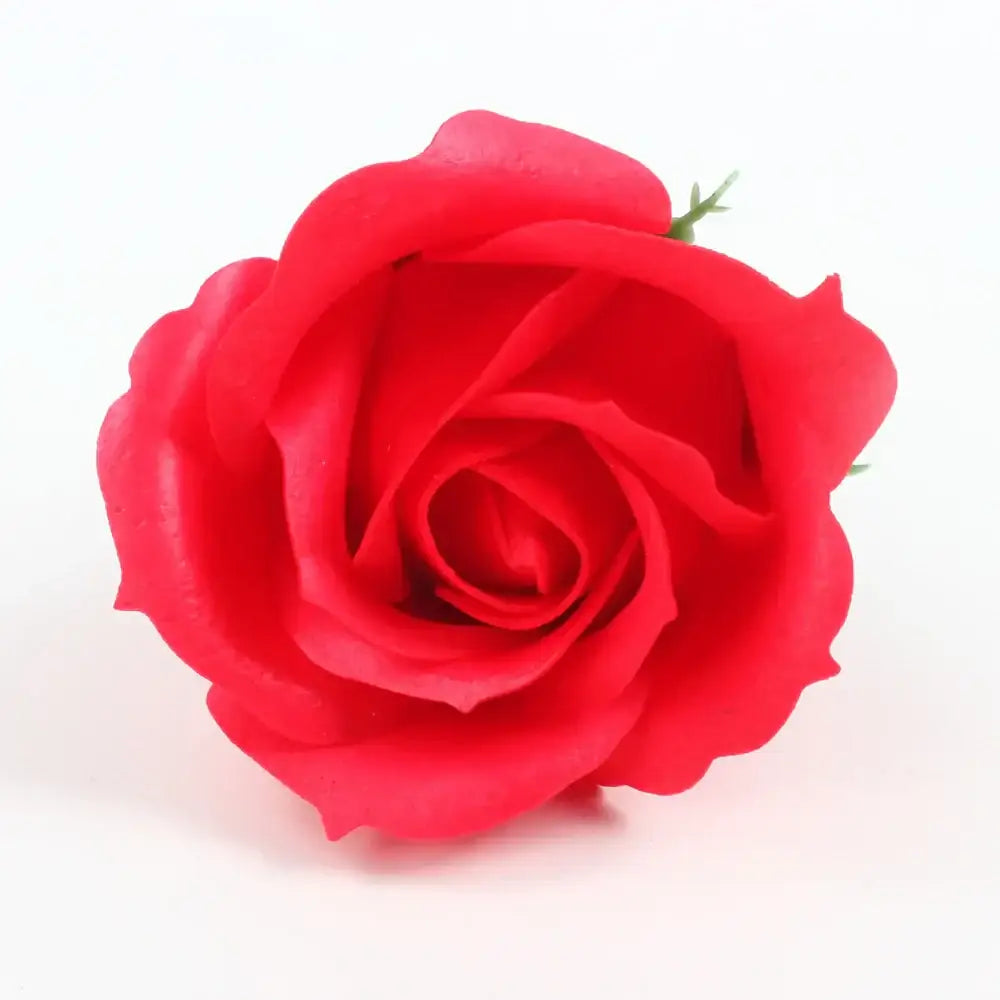 Vibrant red decorbites bath flower with soft layered petals and green stem in a bath flower set for bathroom decor