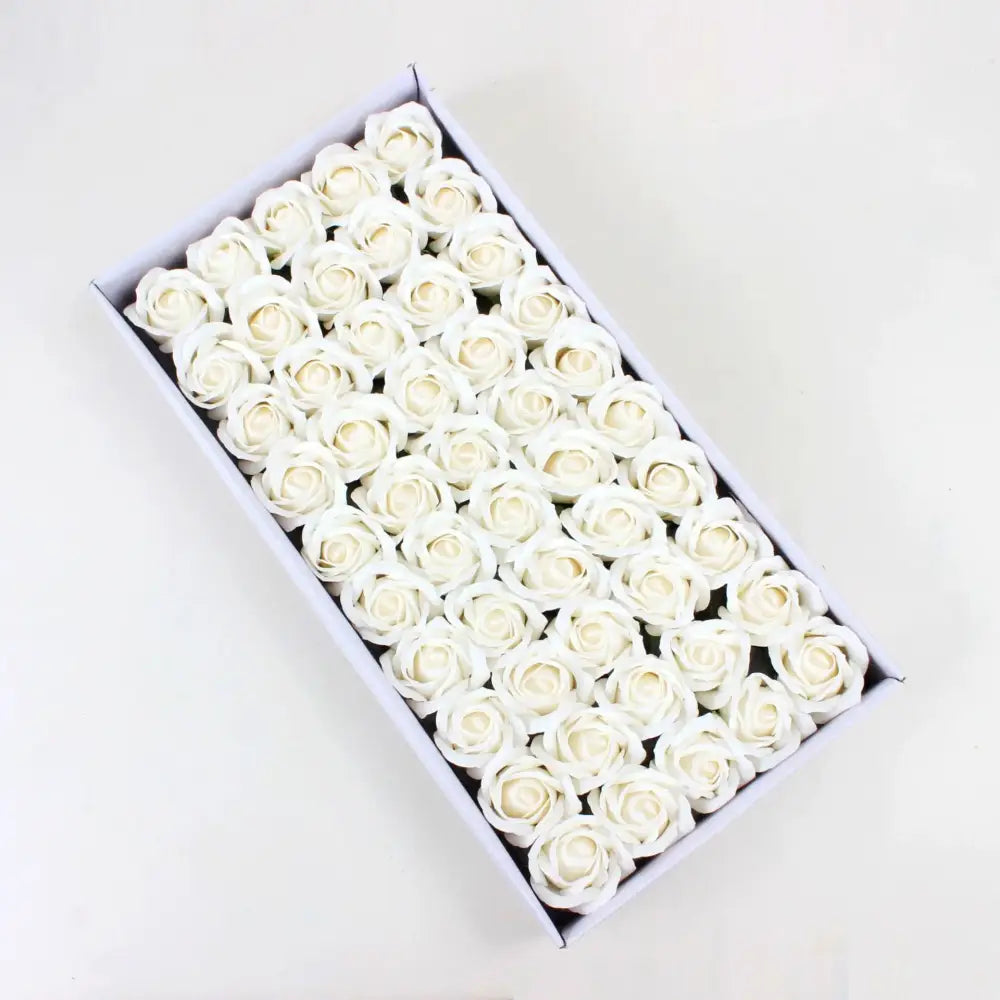 A decorbites bath flower set featuring delicate white foam roses meticulously crafted as soap flowers for bathroom decor