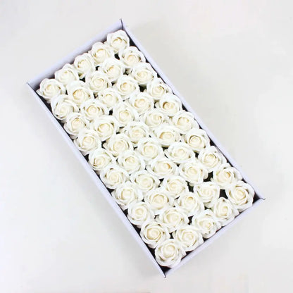 A decorbites bath flower set featuring delicate white foam roses meticulously crafted as soap flowers for bathroom decor
