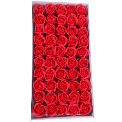 A vibrant red foam rose bath flower set by decorbites featuring intricately detailed soap flowers for bathroom decor