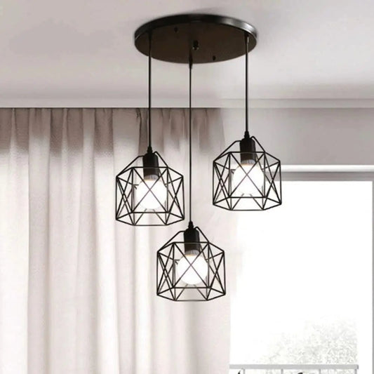 Vintage 3-Light Black Metal Pendant Chandelier - Decorbites