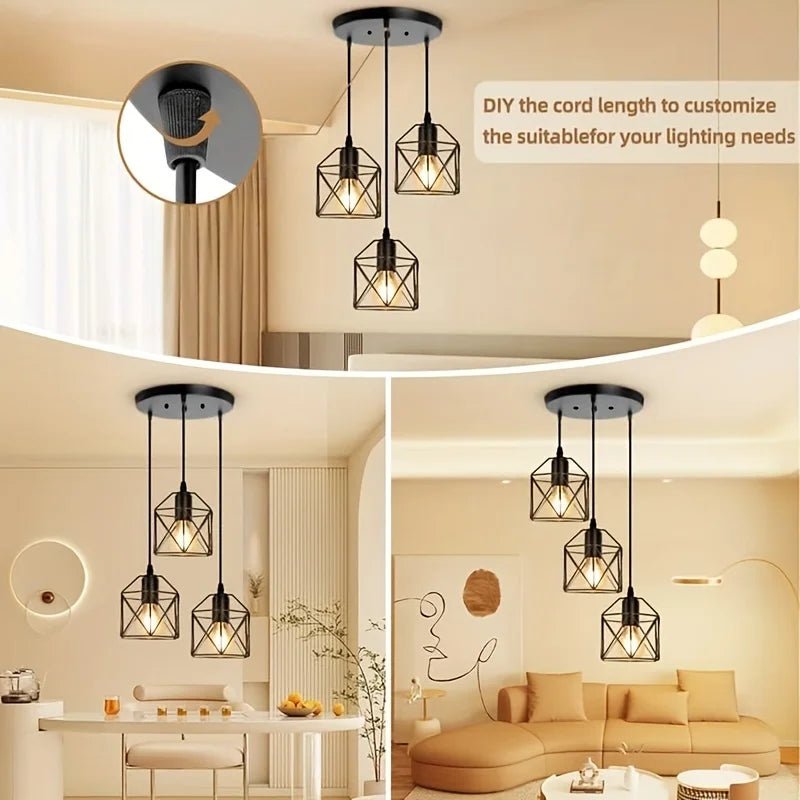Vintage 3-Light Black Metal Pendant Chandelier - Decorbites