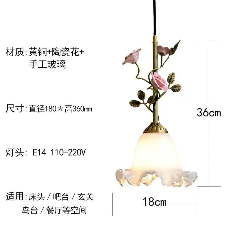 Delicate pink rose pendant lights with brass finish and hand-blown glass shade for decorbites french rose copper decor