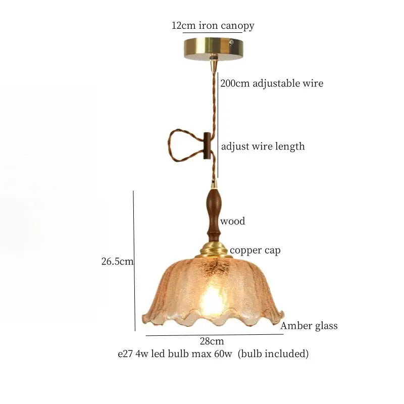 Vintage amber cracked glass led pendant lights with wooden stem and brass accents for stylish decorbites cracked glass lighting