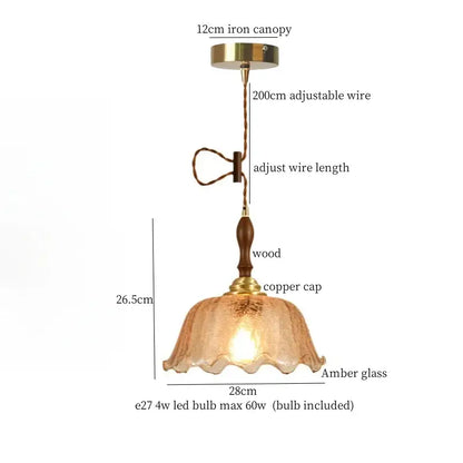 Vintage amber cracked glass led pendant lights with wooden stem and brass accents for stylish decorbites cracked glass lighting