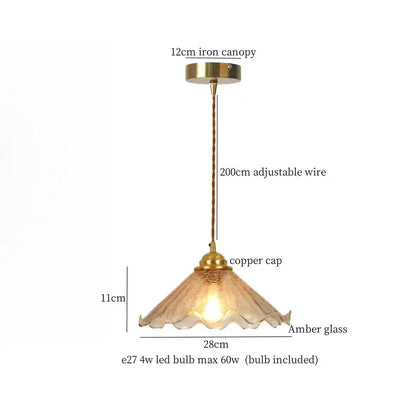 Vintage amber cracked glass led pendant lights with 12cm brass canopy and adjustable copper wire for kitchen decorbites cracked glass