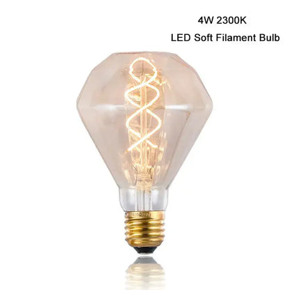 A warm amber decorbites g95 diamond led spiral filament bulb with clear glass enclosure for living room light decor