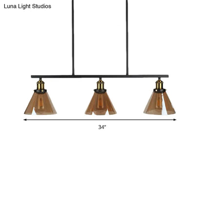 Decorbites vintage amber glass island pendant light with black metal bar and three amber glass globe cone shades 220v-240v