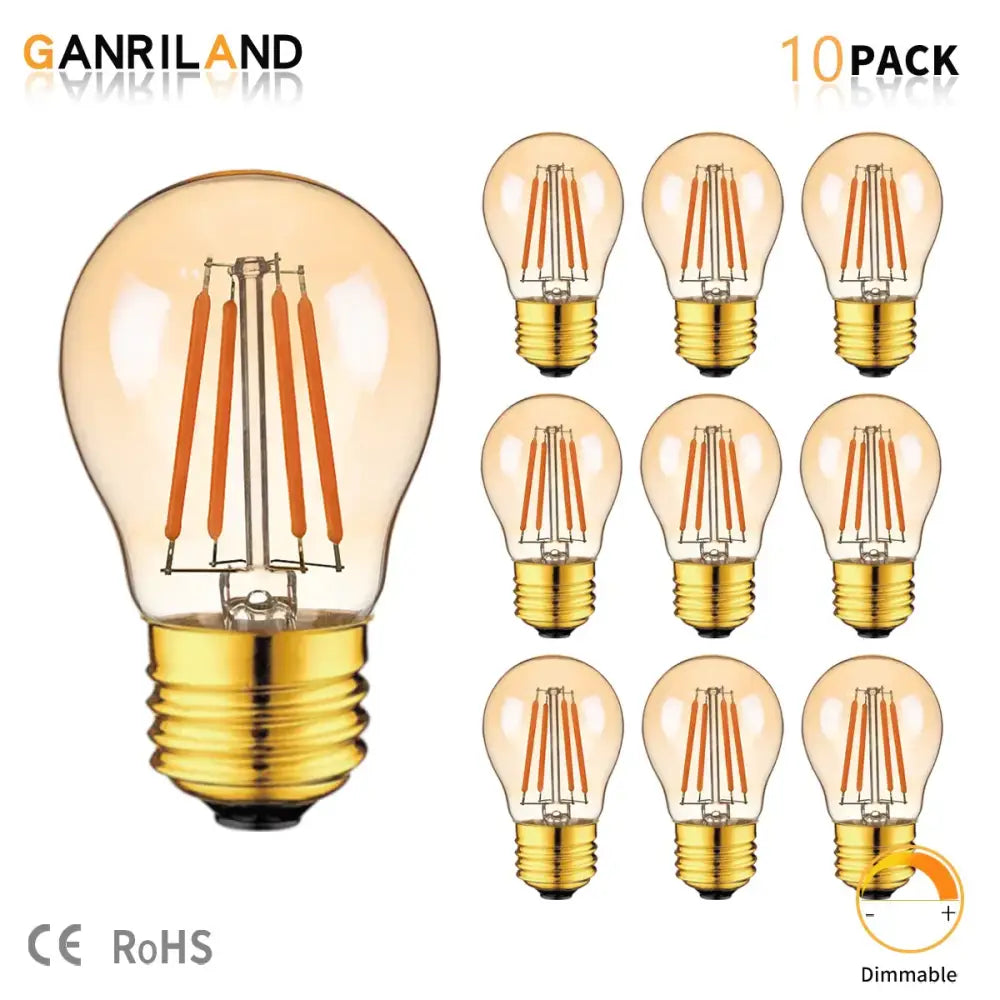 Ganriland 10-pack vintage amber glass led filament bulb with gold screw base dimmable for dining room use