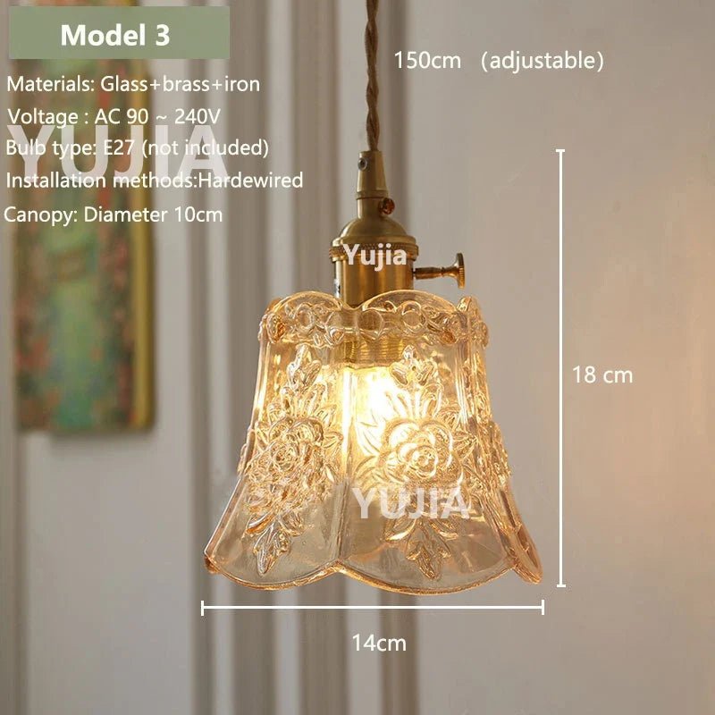 Vintage Amber Glass Pendant Light With Brass Detail - Decorbites