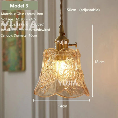 Vintage Amber Glass Pendant Light With Brass Detail - Decorbites