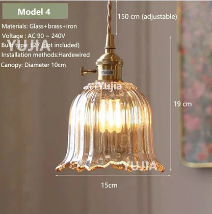 Vintage Amber Glass Pendant Light With Brass Detail - Decorbites