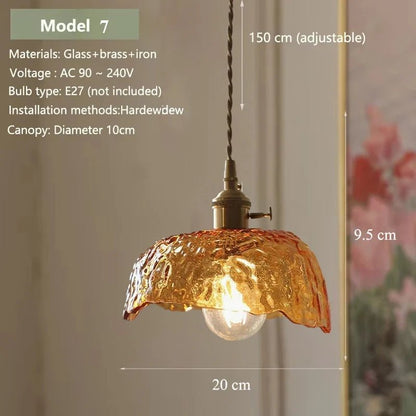 Vintage Amber Glass Pendant Light With Brass Detail - Decorbites