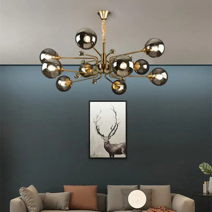 Modern brass glass bubble chandelier with chrome spheres and crystal accents for kitchen island decorbites glass bubble