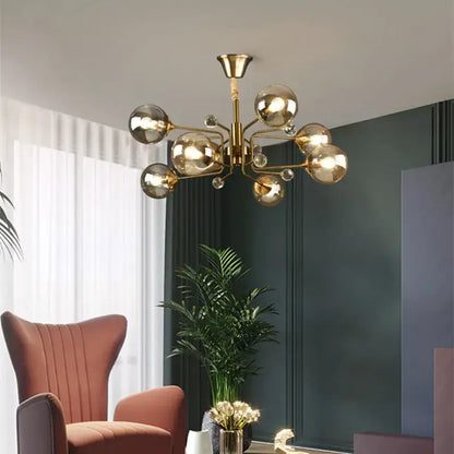Vintage amber gold glass bubble chandelier with spherical globes and crystal accents for kitchen island lighting decorbites glass bubble