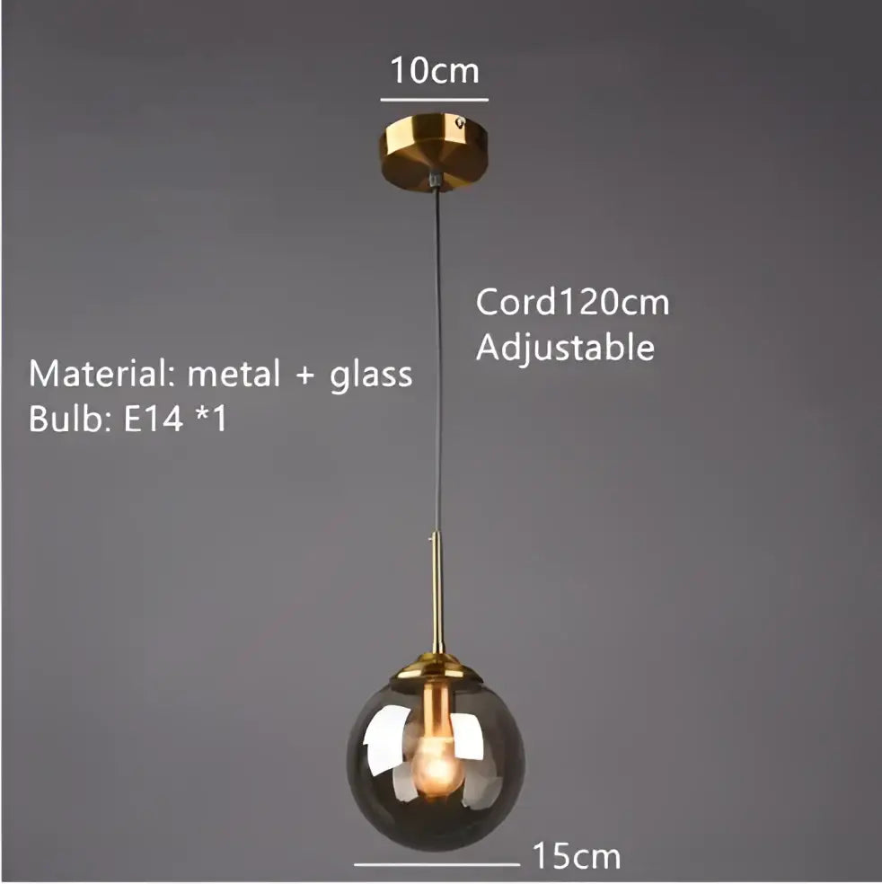 Vintage amber gold glass bubble chandelier pendant light with gold-toned metal and smoked glass, 120cm cord adjustable