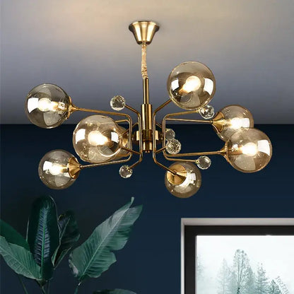 Vintage amber gold glass bubble chandelier with multiple amber glass globe shades and clear crystal accents for kitchen island decorbites glass bubble chandelier