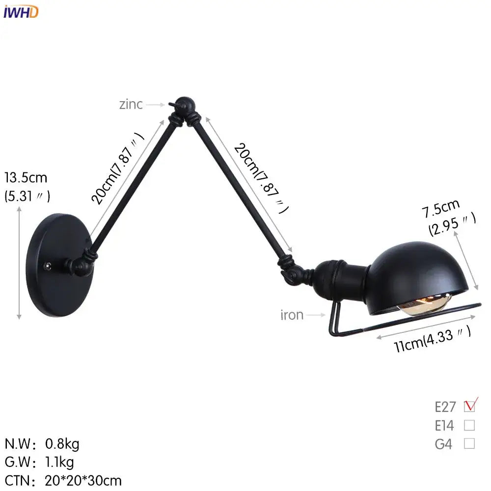 Black zinc and iron adjustable wall lamp with dome-shaped shade vintage antique black wall lamp decorbites antique black