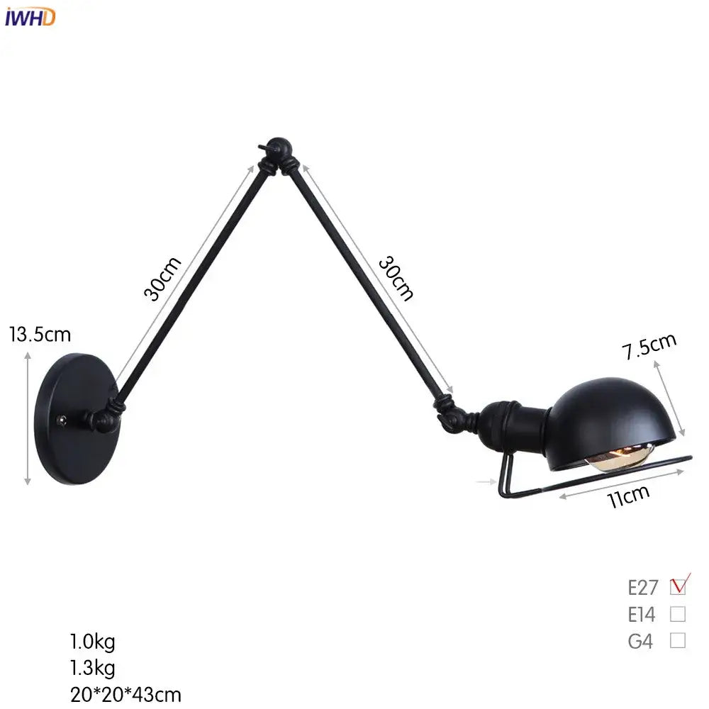 Vintage antique black wall lamp with double dome shade and adjustable articulated arms for bedroom decorbites antique black wall