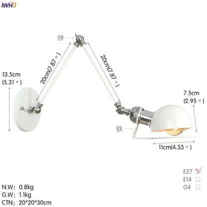 Adjustable white wall lamp with chrome metal arms and glossy dome shade for decorbites antique black wall decor
