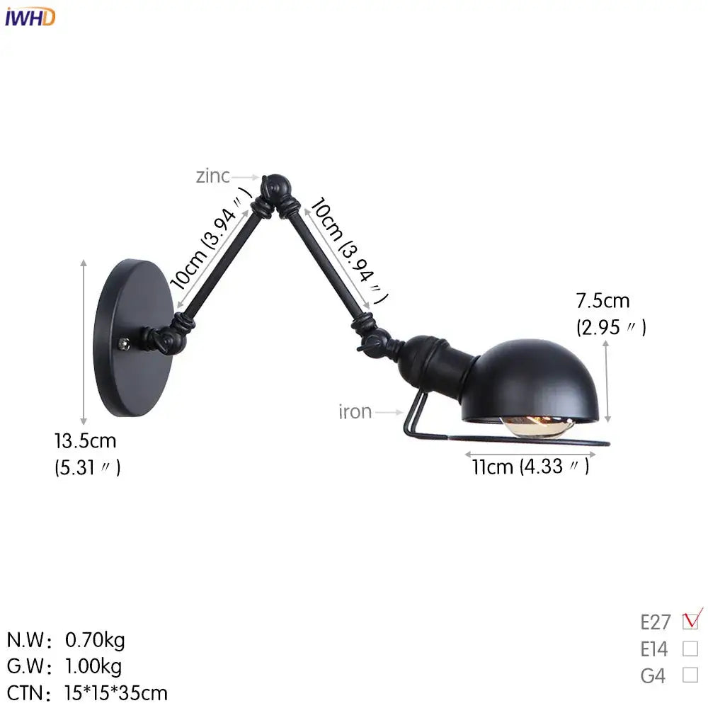 Vintage antique black wall lamp with adjustable zinc and iron articulated arms and double dome shade for bedroom decorbites antique black