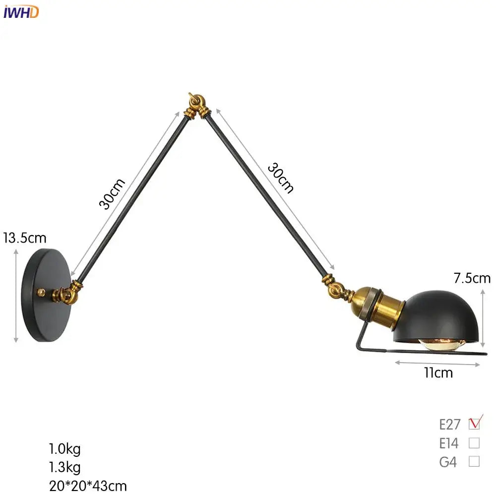 Industrial-style antique black wall lamp with brass adjustable double dome shade for vintage bedroom decorbites antique black wall