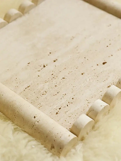 Beige travertine marble serving tray with rounded cylindrical handles from decorbites beige travertine collection
