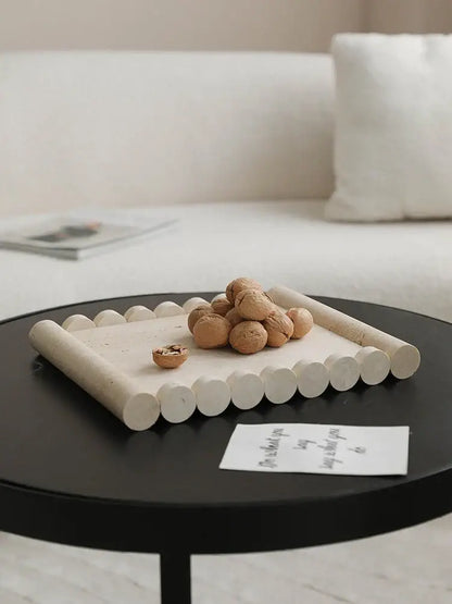 Beige travertine marble serving tray with rounded cylindrical handles vintage decorbites beige travertine design