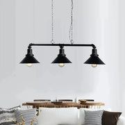 DecorBites™ vintage black metal conical island light fixture with three shades and chain suspension for dining room