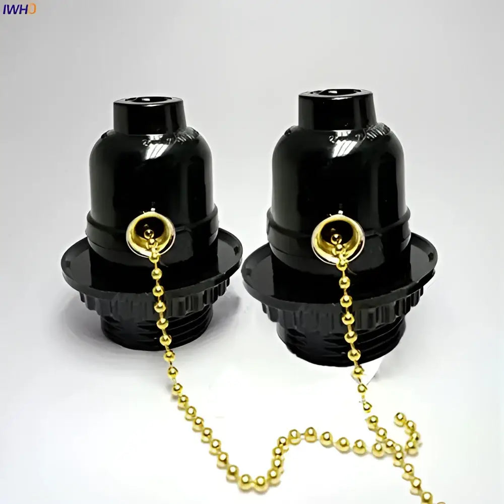 Vintage black ceramic e27 bulb holder with gold ball chain pull switch for bedroom lighting setup